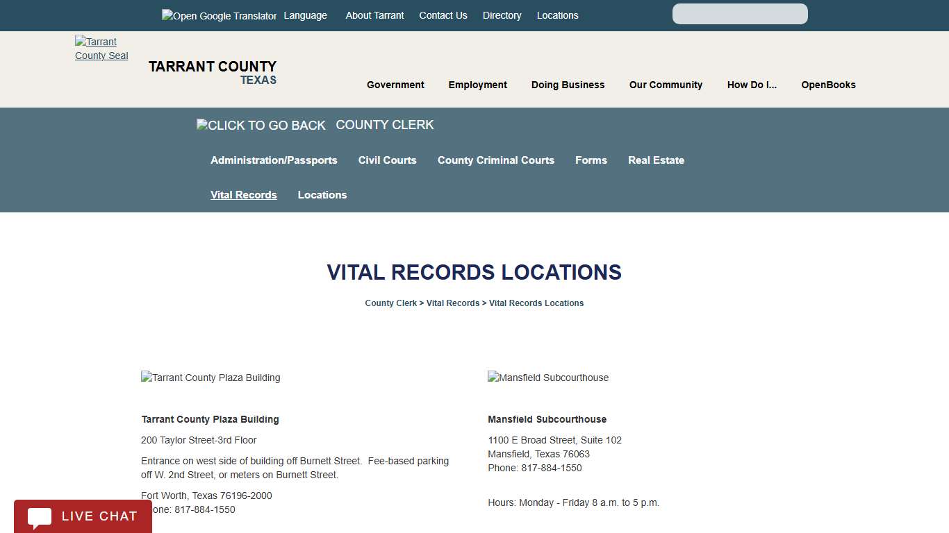 Vital Records Locations
