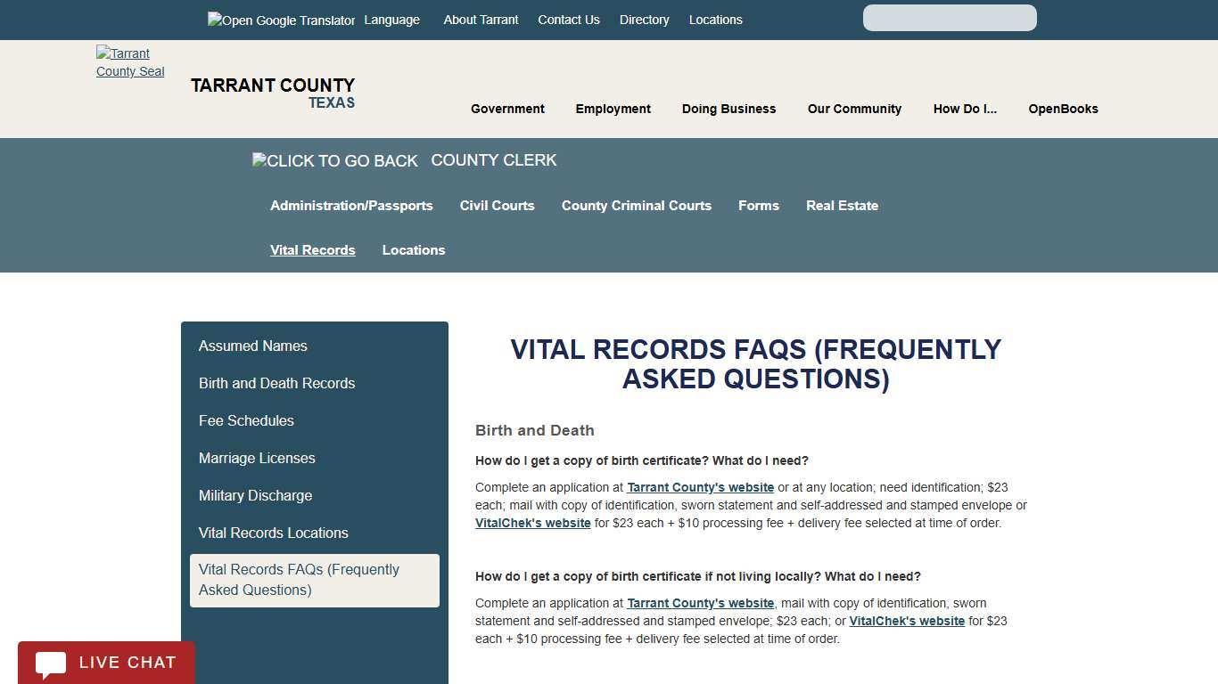Vital Records FAQs (Frequently Asked Questions)