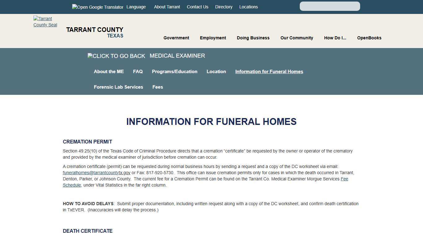Information for Funeral Homes